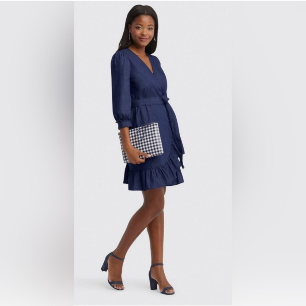 Draper James Reba Wrap Dress in Chambray Dark Wash Size 0